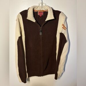 Vintage Tommy Hilfiger Brown and Cream Zip-Up Sweater